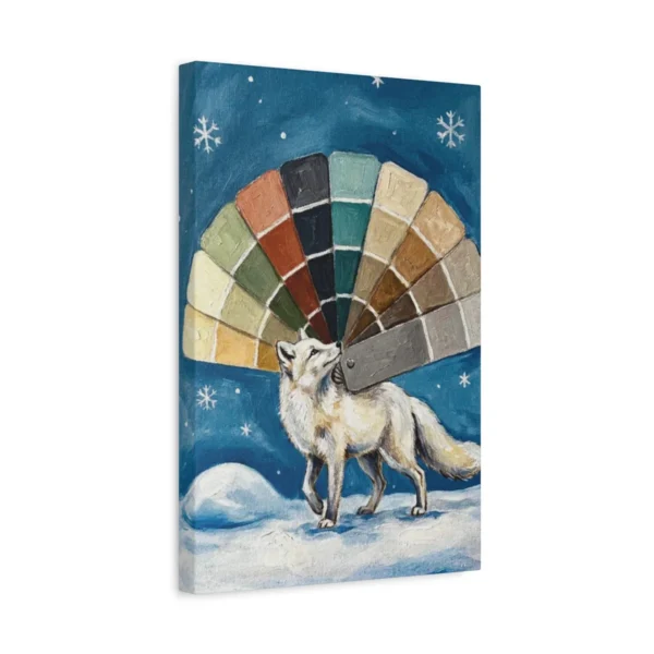 Funny Arctic Fox Canvas Wall Art, Whimsical Winter Animal Matte Canvas Print