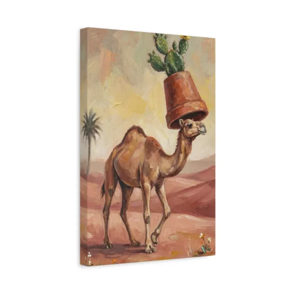 Funny Camel Canvas Wall Art with Cactus Planter | Whimsical Desert Animal Canvas Print