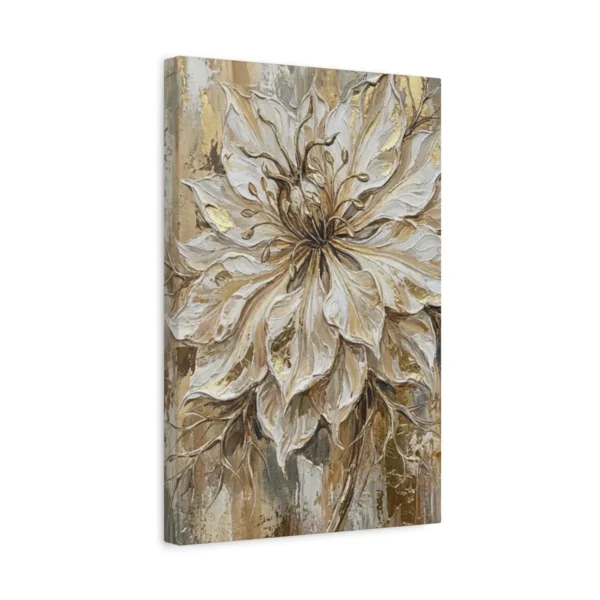 White Floral Canvas Wall Art – Elegant Neutral Botanical Matte Canvas Wall Decor
