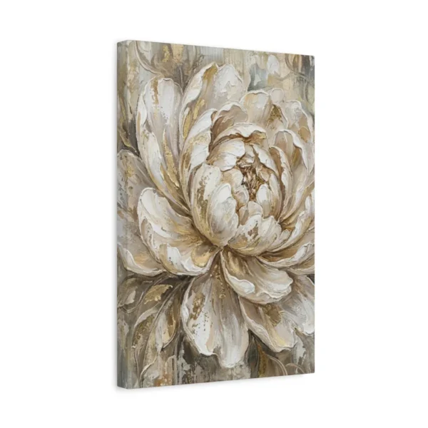 Neutral Peony Canvas Wall Art – Elegant Beige & Gold Botanical Matte Canvas Print