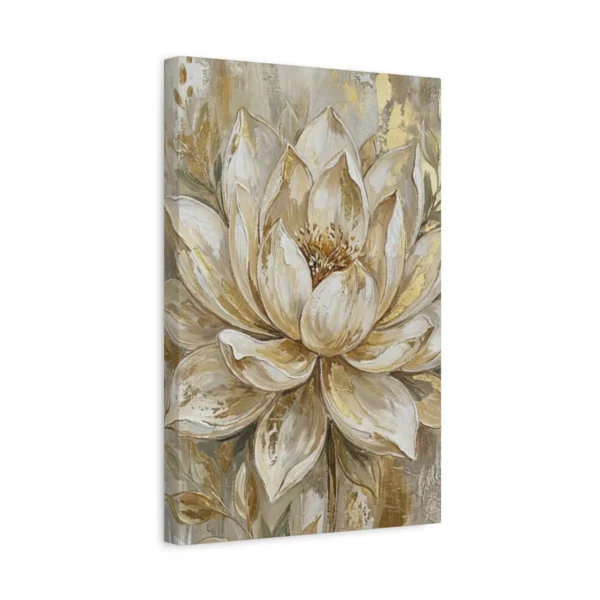 Neutral Gold Floral Canvas Wall Art, Elegant Botanical Matte Stretched Canvas Decor