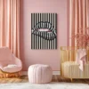 Striped Lip Canvas Wall Art, Modern Black and Cream Pop Art on Stretched Canvas