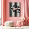Striped Lip Canvas Wall Art, Modern Black and Cream Pop Art on Stretched Canvas
