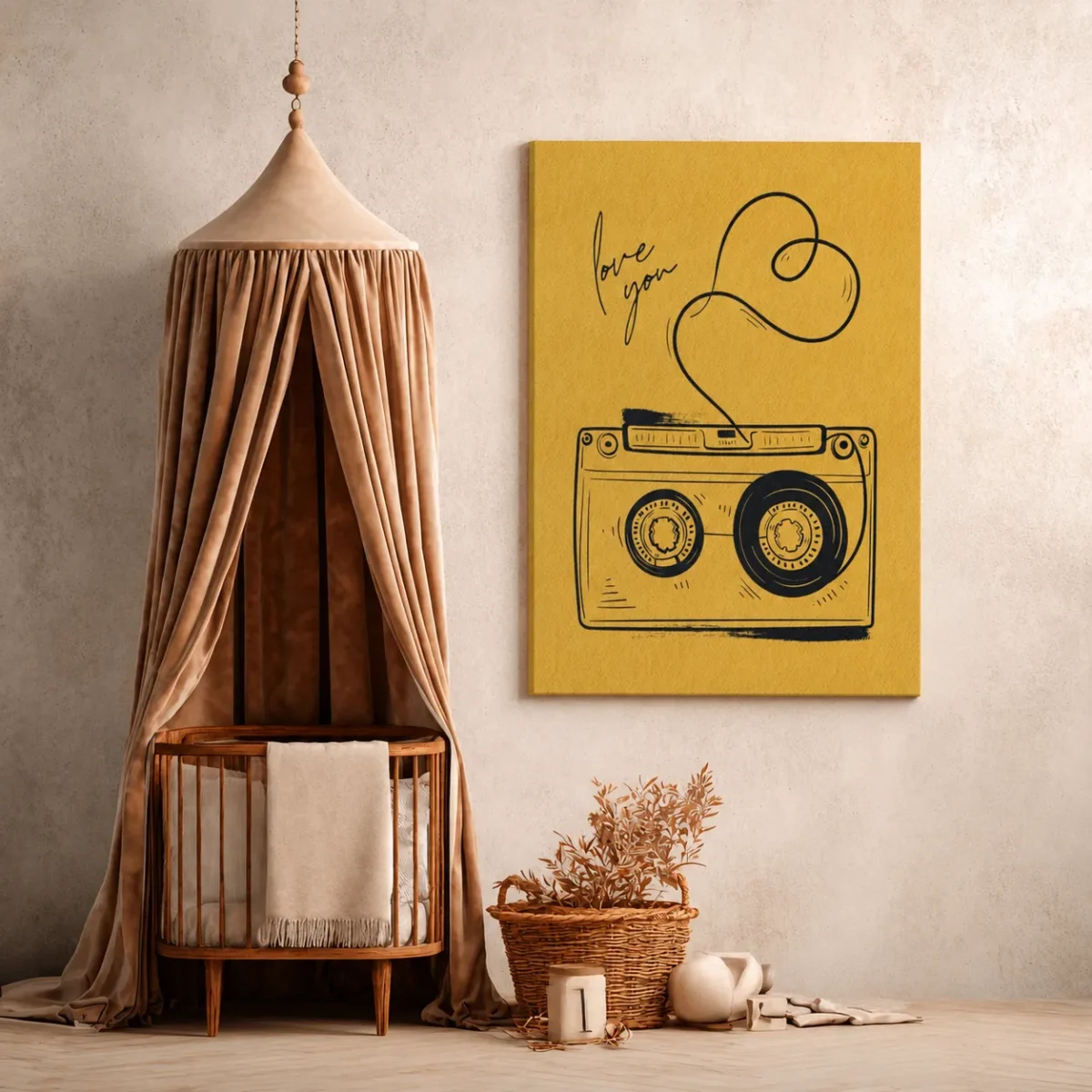 Vintage Cassette Tape Wall Art Canvas, Retro Music Love Decor for Modern Rooms
