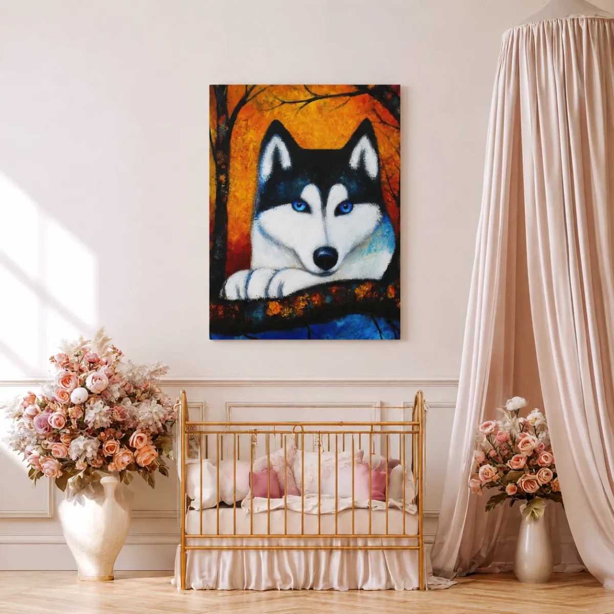 12 (1) Blue Eyed Wolf Canvas Wall Art, Wildlife Forest Decor for Modern Homes