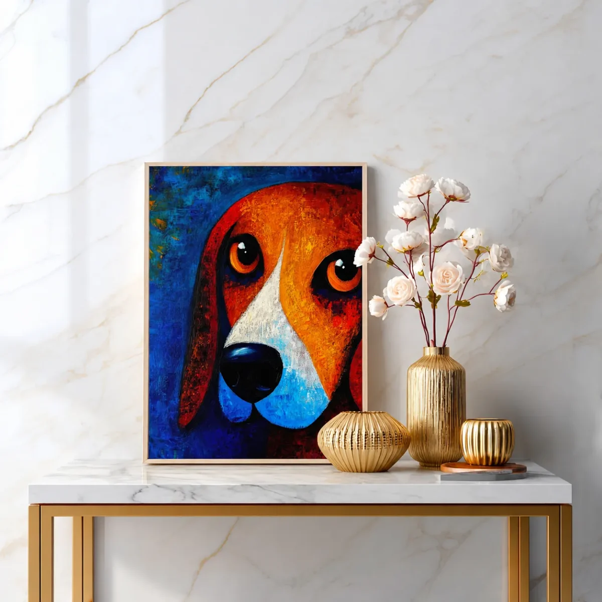 Colorful Dog Canvas Wall Art – Vibrant Basset Hound Portrait for Modern Interiors
