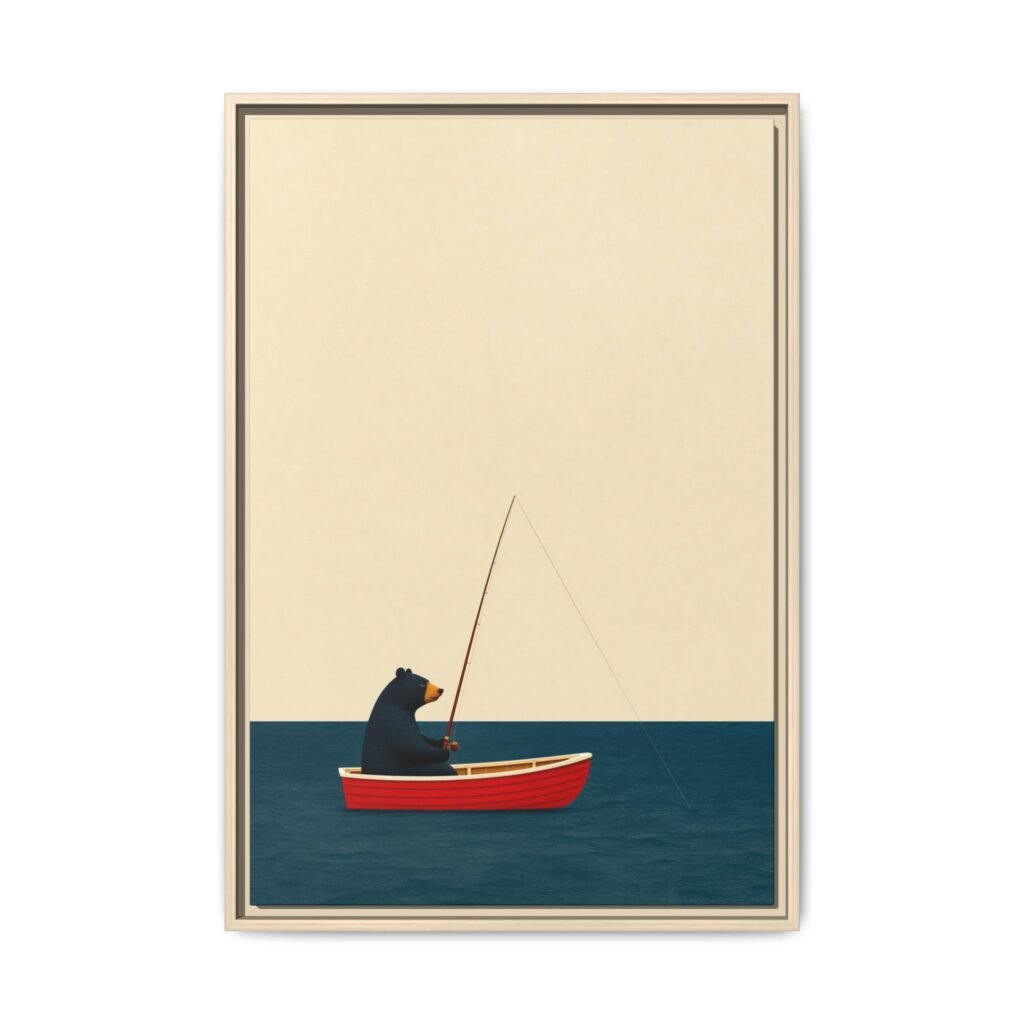 Fishing Bear Wall Art – Premium Matte Framed Canvas, Coastal Wildlife Decor