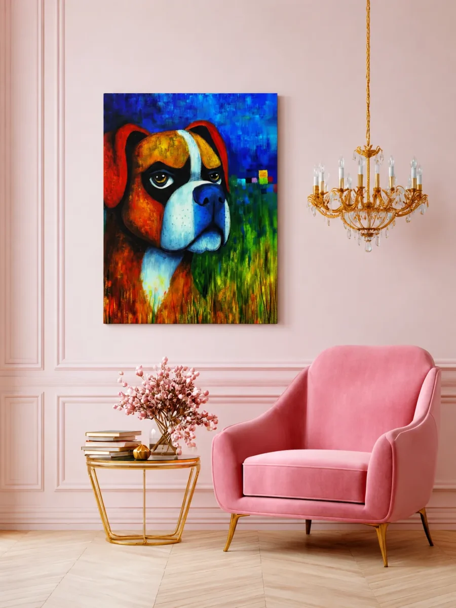 16 (1) Colorful Boxer Dog Canvas Wall Art, Vibrant Modern Pet Portrait for Home