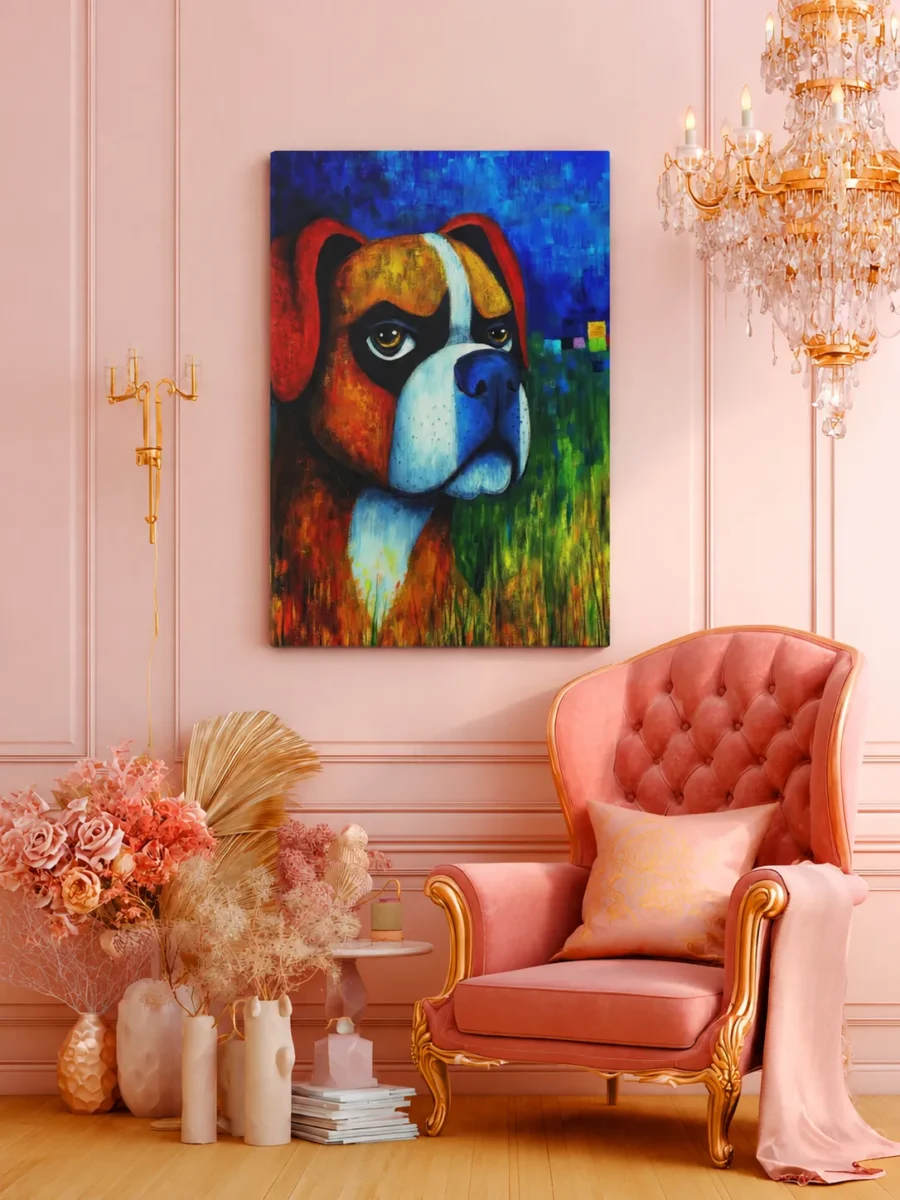 16 (2) Colorful Boxer Dog Canvas Wall Art, Vibrant Modern Pet Portrait for Home