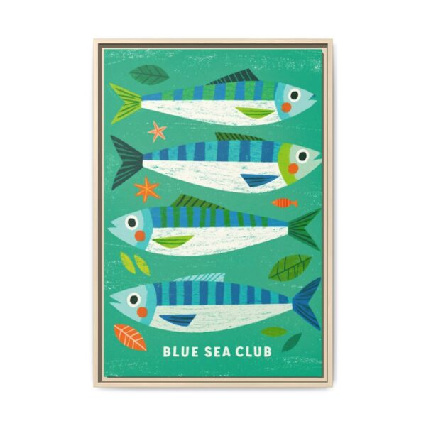 Colorful Blue Sea Fish Wall Art, Premium Matte Framed Canvas