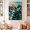 French Countryside Cottage Canvas – Impressionist Garden Landscape Wall Art