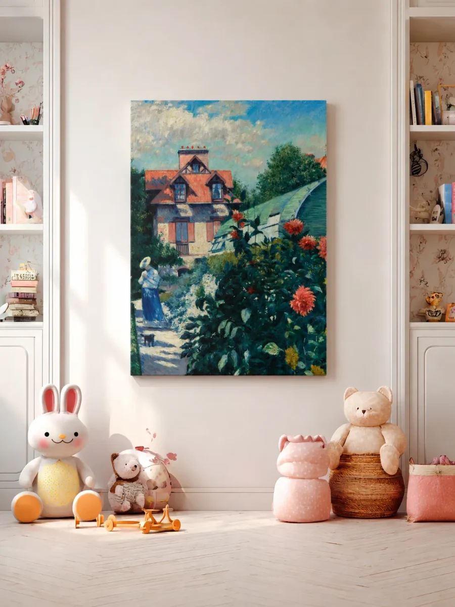 French Countryside Cottage Canvas – Impressionist Garden Landscape Wall Art