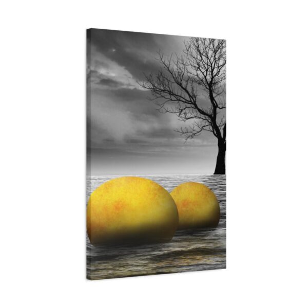 Golden Spheres Seascape Wall Art, Premium Matte Canvas, Moody Coastal Decor