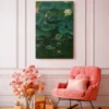 Vintage Lotus Pond Canvas Wall Art – Moody Botanical Water Lily Painting Decor