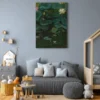 Vintage Lotus Pond Canvas Wall Art – Moody Botanical Water Lily Painting Decor