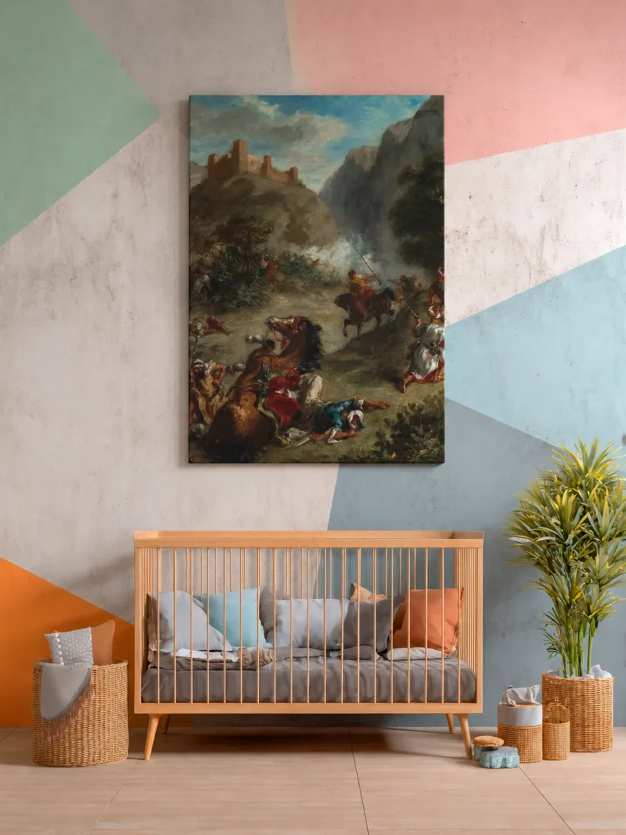 Vintage Battle Landscape Canvas Wall Art, Castle Cavalry Historical Scene