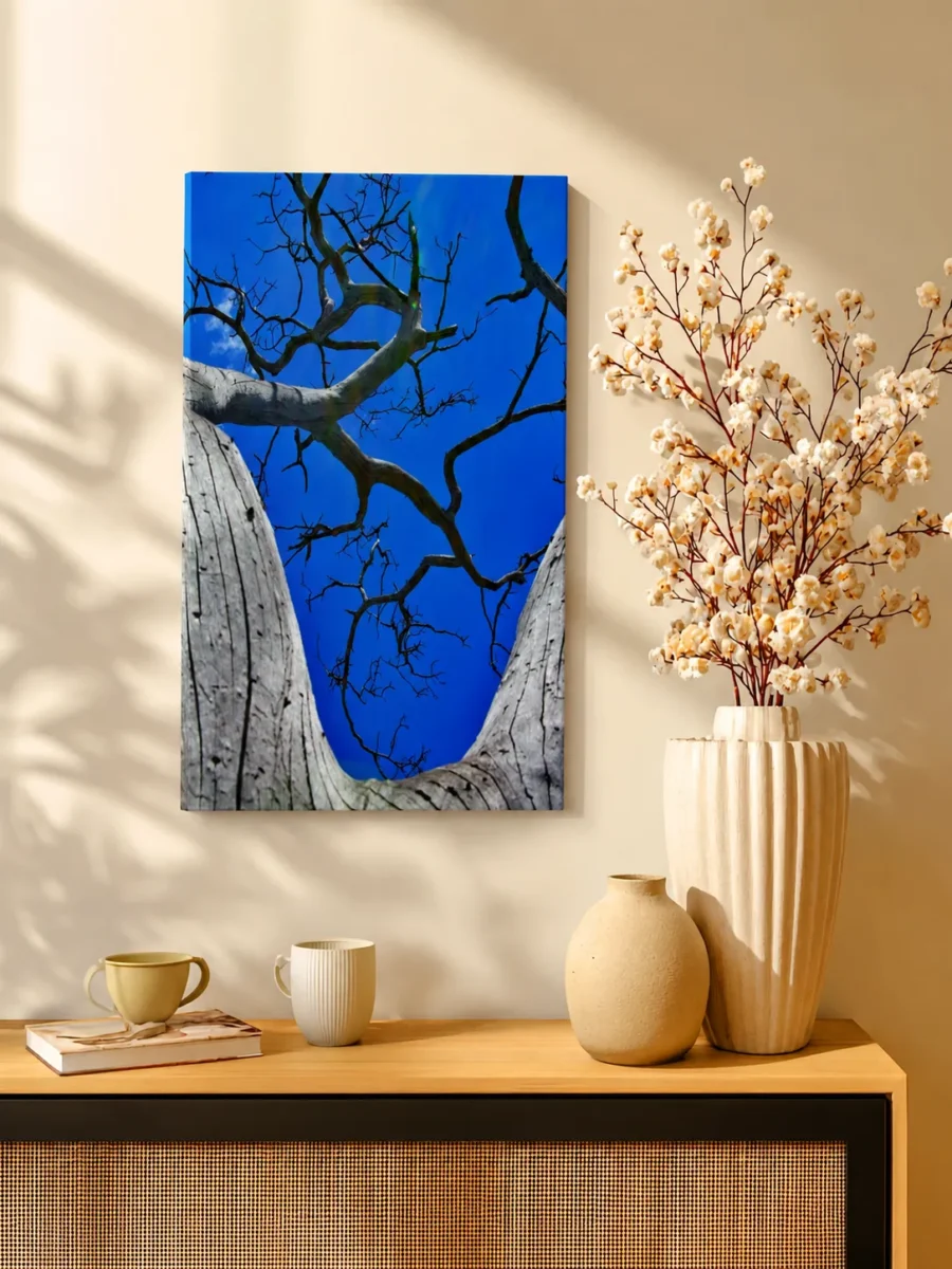 Blue Sky Tree Canvas Wall Art, Premium Matte Nature Artwork for Modern Interiors