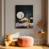 Premium Matte Desert Landscape Canvas Wall Art – Celestial Mountain & Cactus Decor