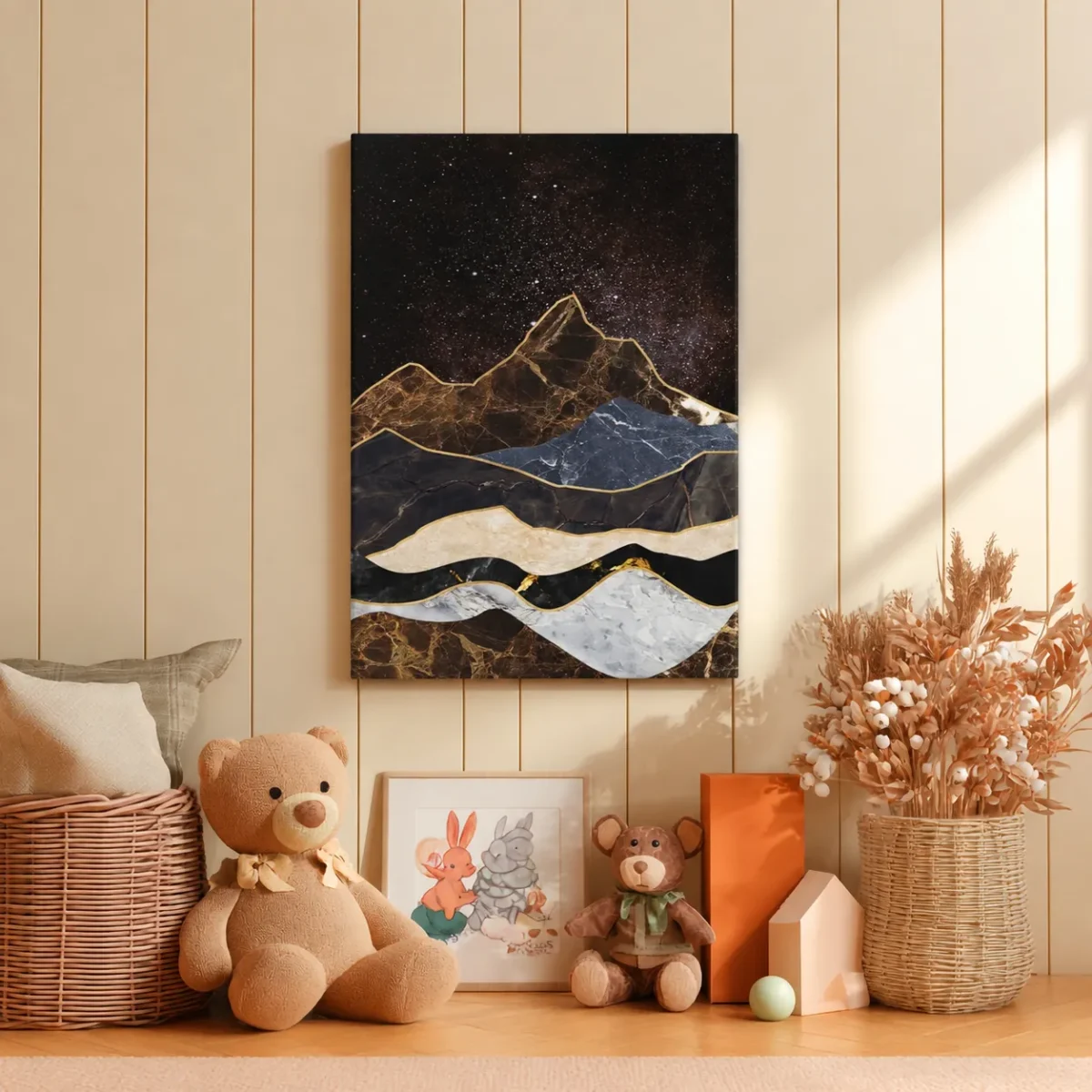 27 (2) Midnight Mountain Abstract Wall Art – Premium Matte Stretched Canvas Landscape Decor