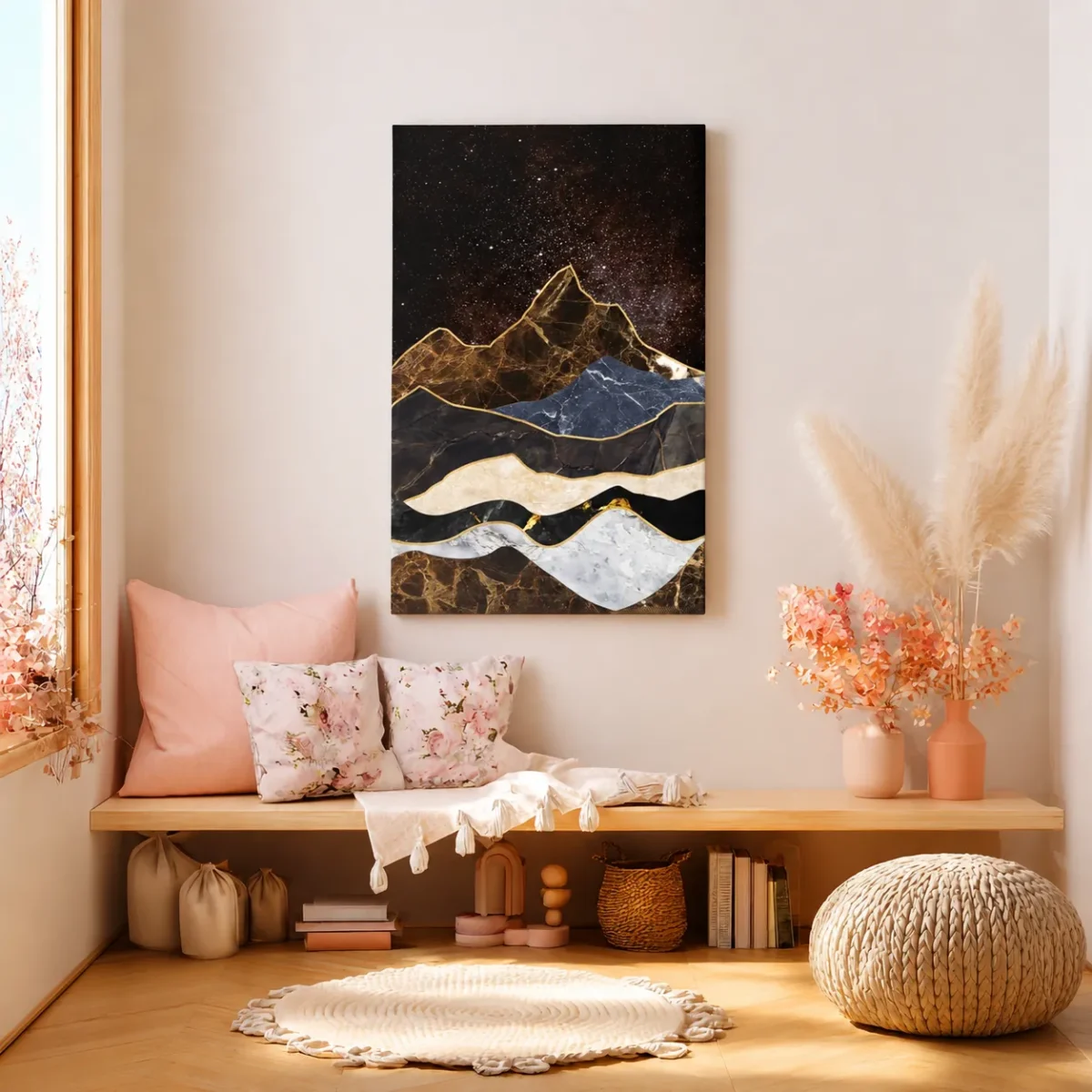 27 (3) Midnight Mountain Abstract Wall Art – Premium Matte Stretched Canvas Landscape Decor