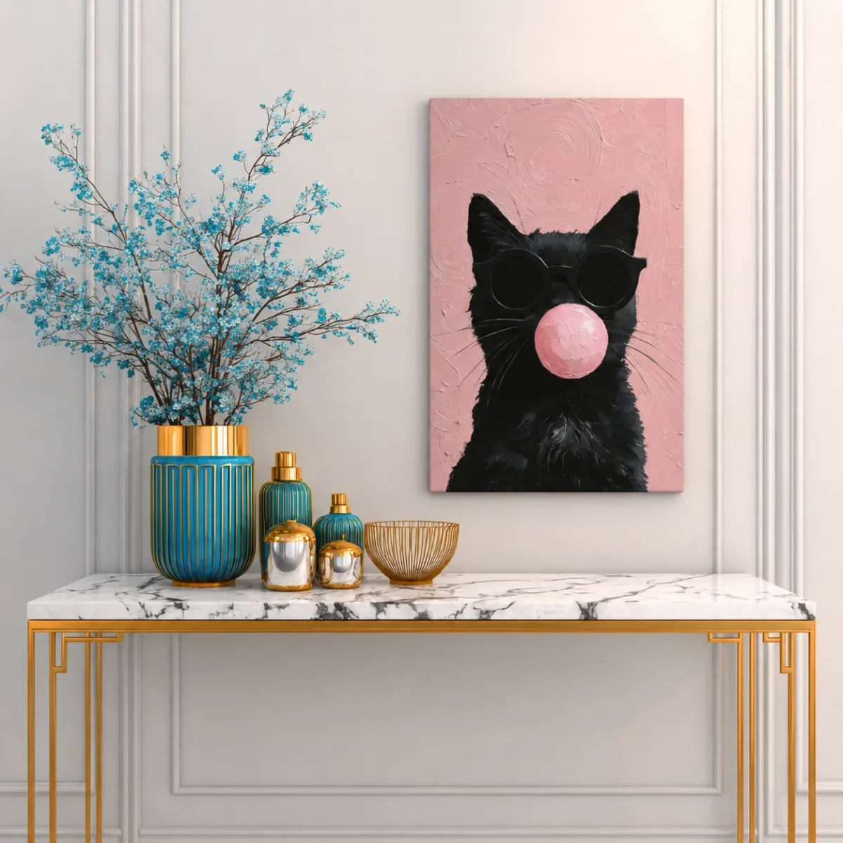 Black Cat Sunglasses Wall Art – Premium Matte Canvas for Playful Modern Interiors