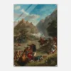 Vintage Castle Battle Acrylic Wall Art, Dramatic Mountain Cavalry Historical Scene