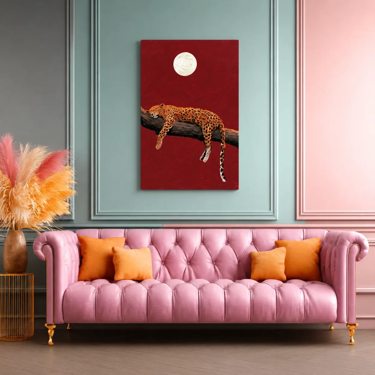 30. (1) Leopard Under Moon Wall Art — Premium Matte Canvas Night Wildlife Artwork