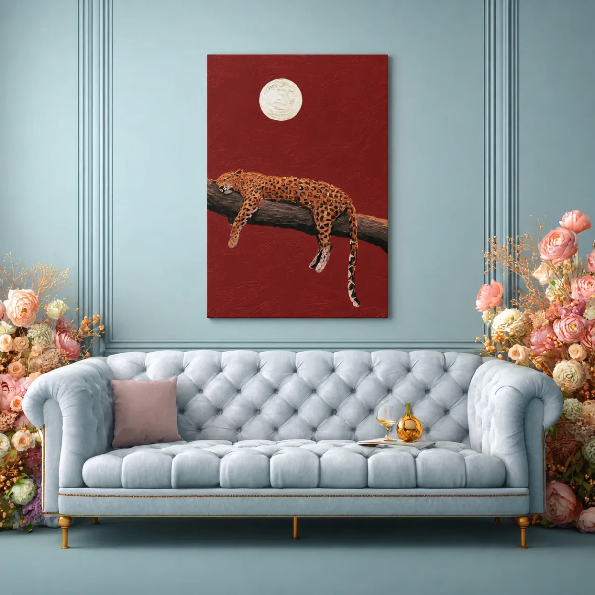 30. (2) Leopard Under Moon Wall Art — Premium Matte Canvas Night Wildlife Artwork