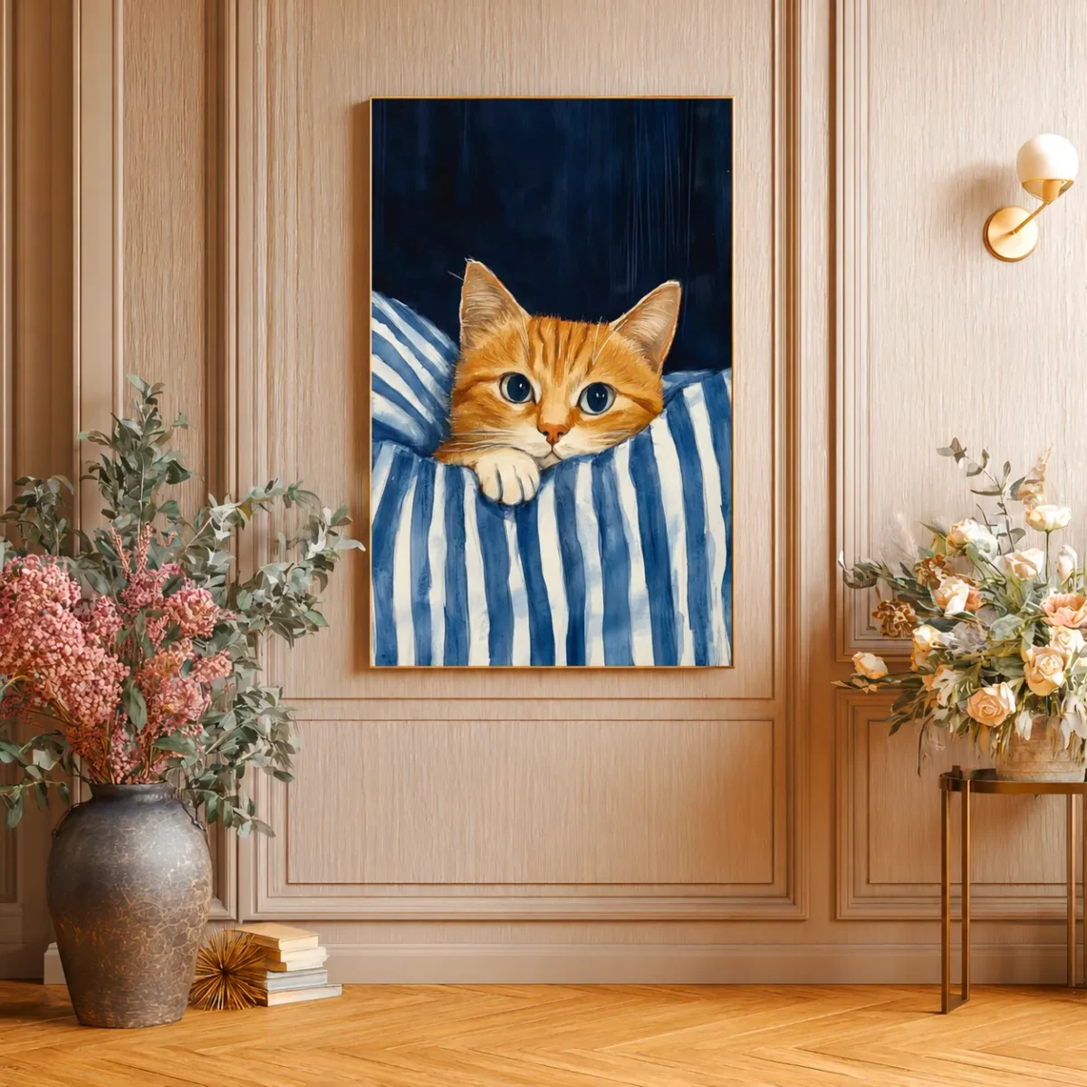 31 (1) Cozy Bedtime Cat Wall Art — Premium Matte Canvas Sleepy Cat Bedroom Decor
