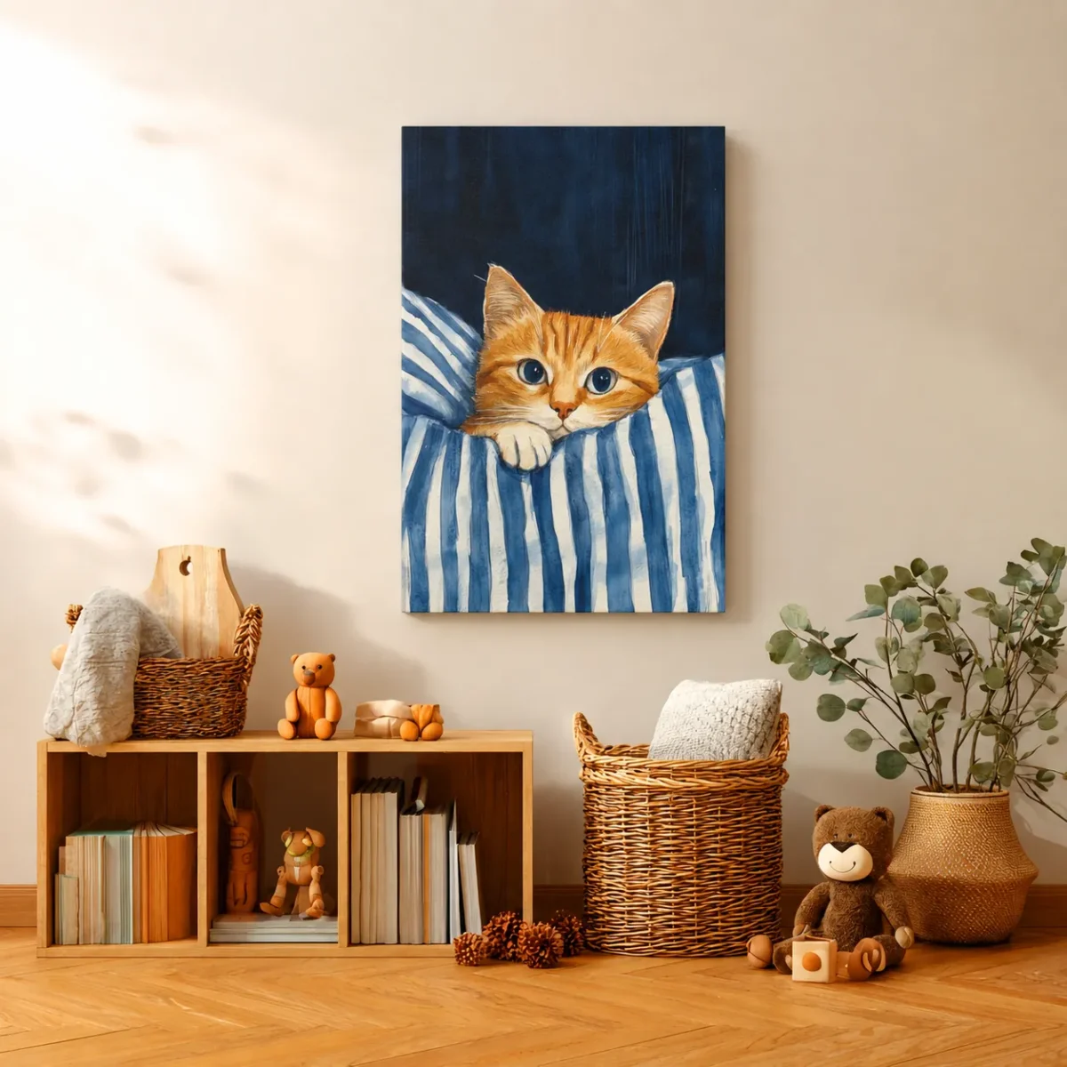 31 (2) Cozy Bedtime Cat Wall Art — Premium Matte Canvas Sleepy Cat Bedroom Decor