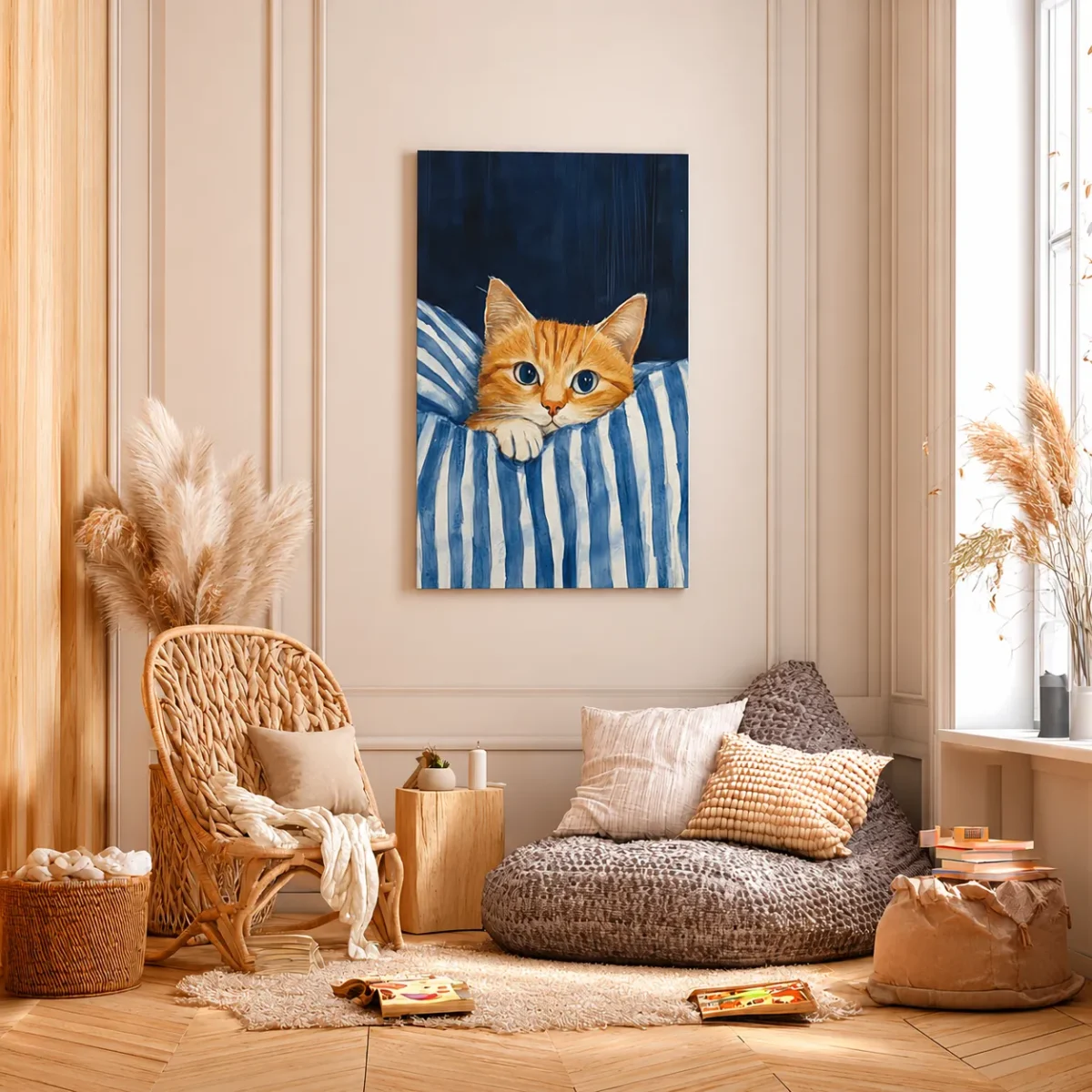 31 (3) Cozy Bedtime Cat Wall Art — Premium Matte Canvas Sleepy Cat Bedroom Decor