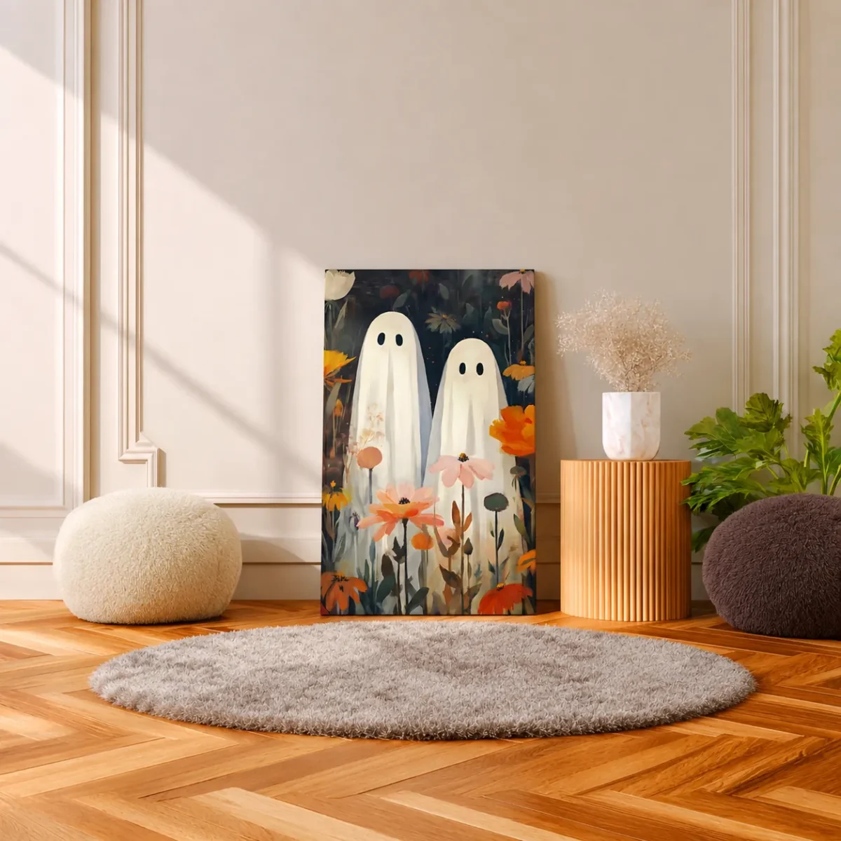 32 (3) Ghosts in the Garden Matte Canvas Wall Art — Cute Floral Halloween Decor