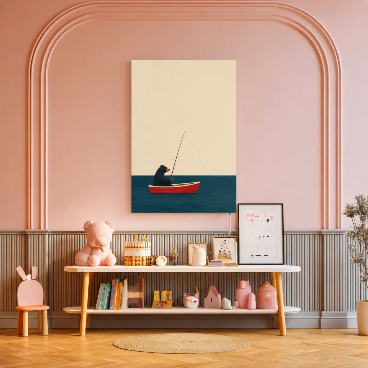 Fishing Bear Wall Art – Premium Matte Canvas, Whimsical Coastal Animal Decor