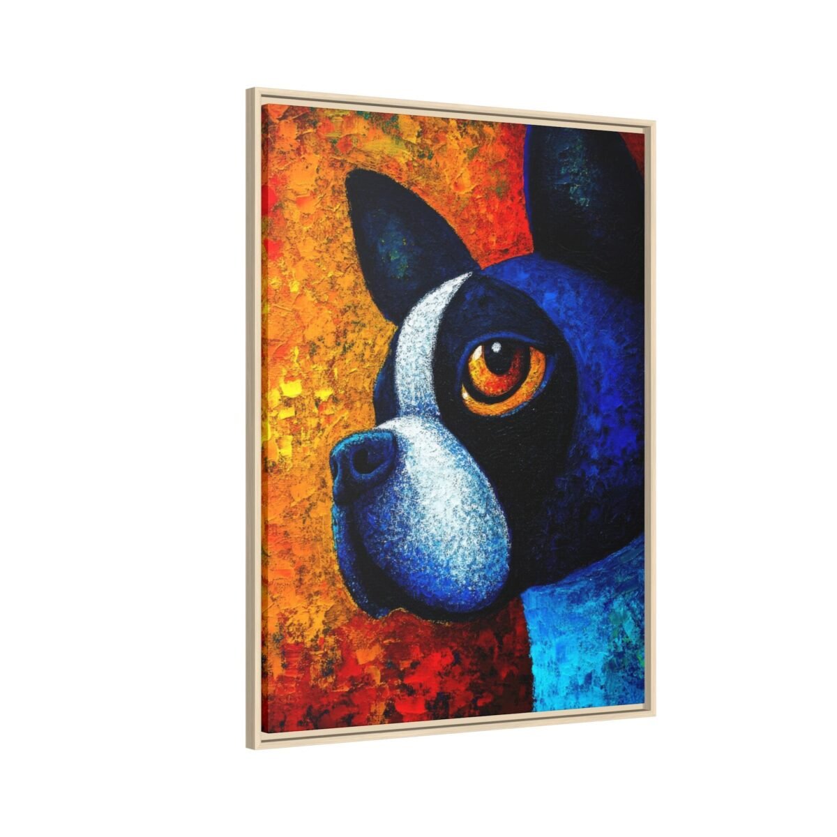 Framed Blue Dog Wall Art Canvas, Colorful Contemporary Pet Portrait Deco