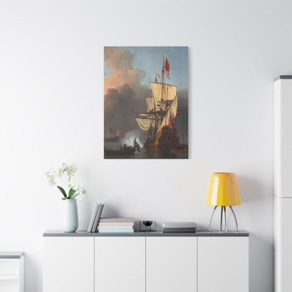 Vintage Maritime Sailing Ship Canvas Wall Art, Historic Naval Harbor Scene
