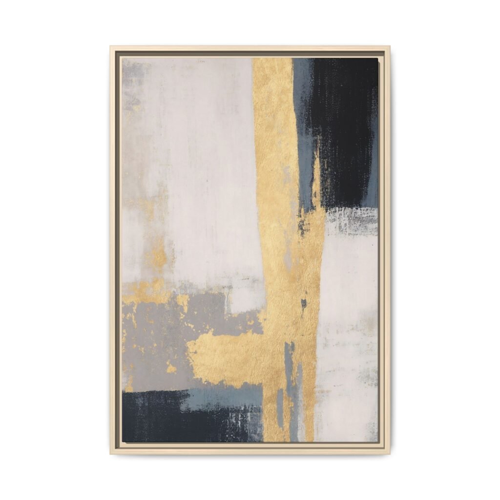 Gold Black Neutral Abstract Wall Art, Premium Matte Framed Canvas for Modern Decor