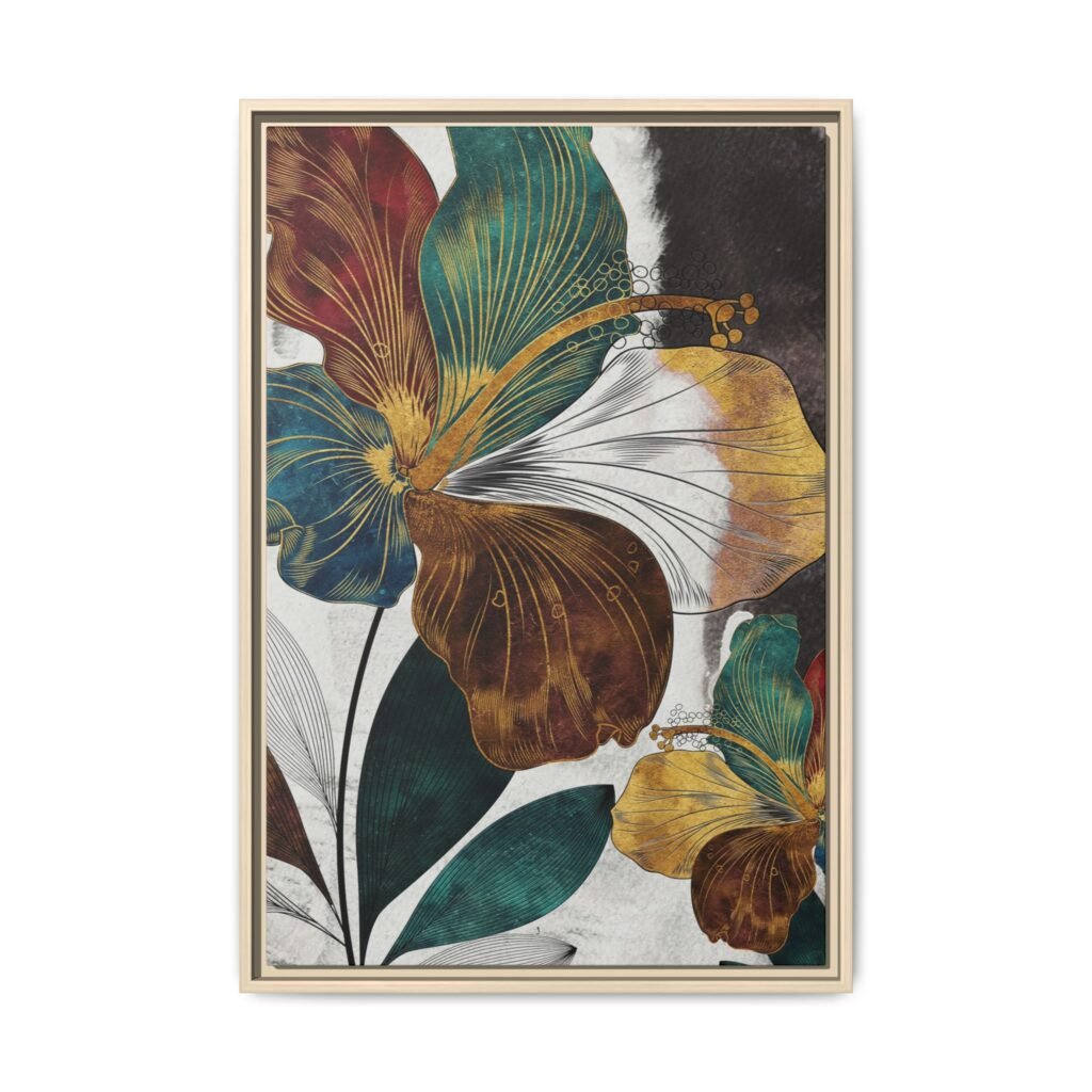 Art Deco Botanical Flower Wall Art – Premium Matte Multi-Color Framed Canvas