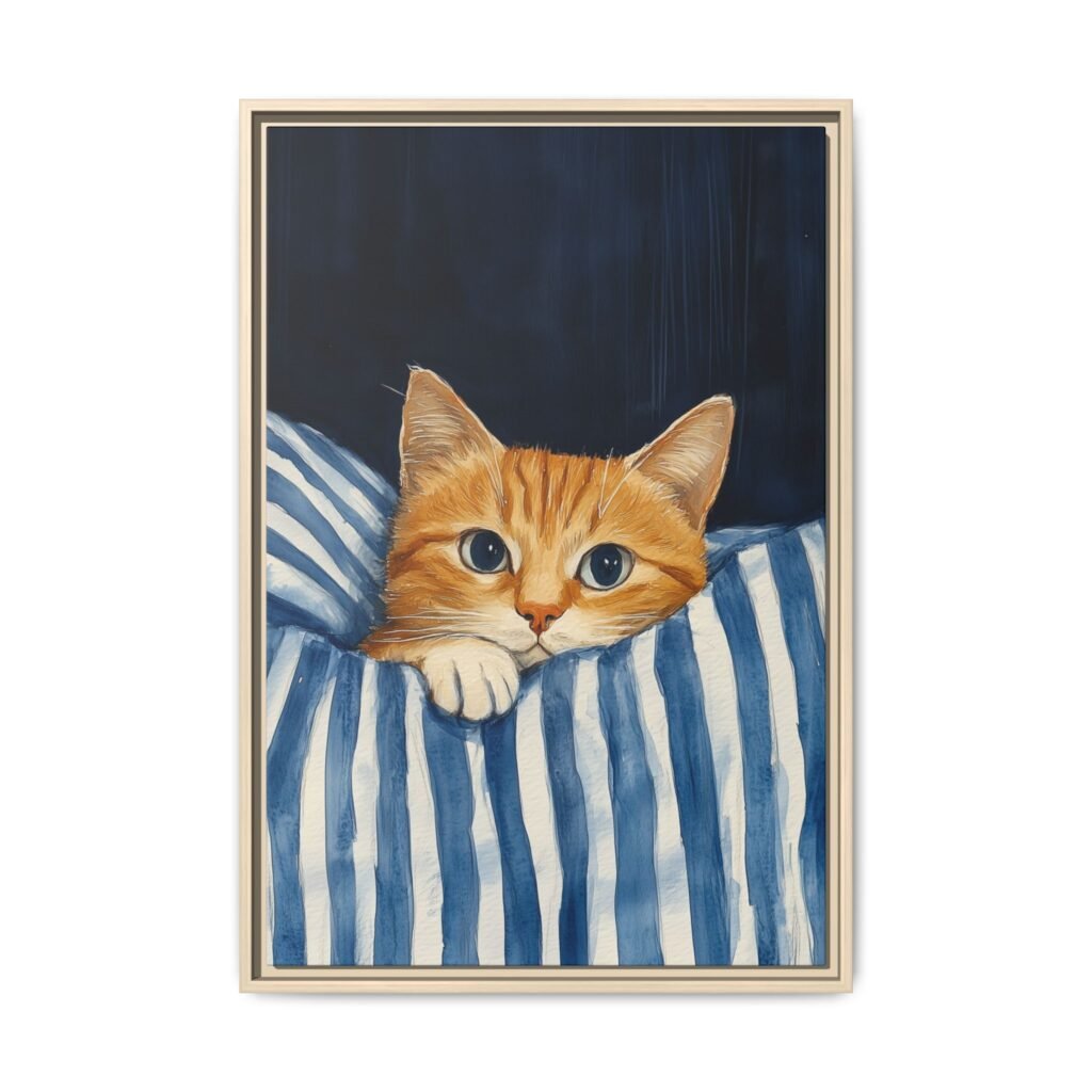 Cozy Orange Tabby Bedtime Wall Art — Premium Matte Framed Canvas Decor