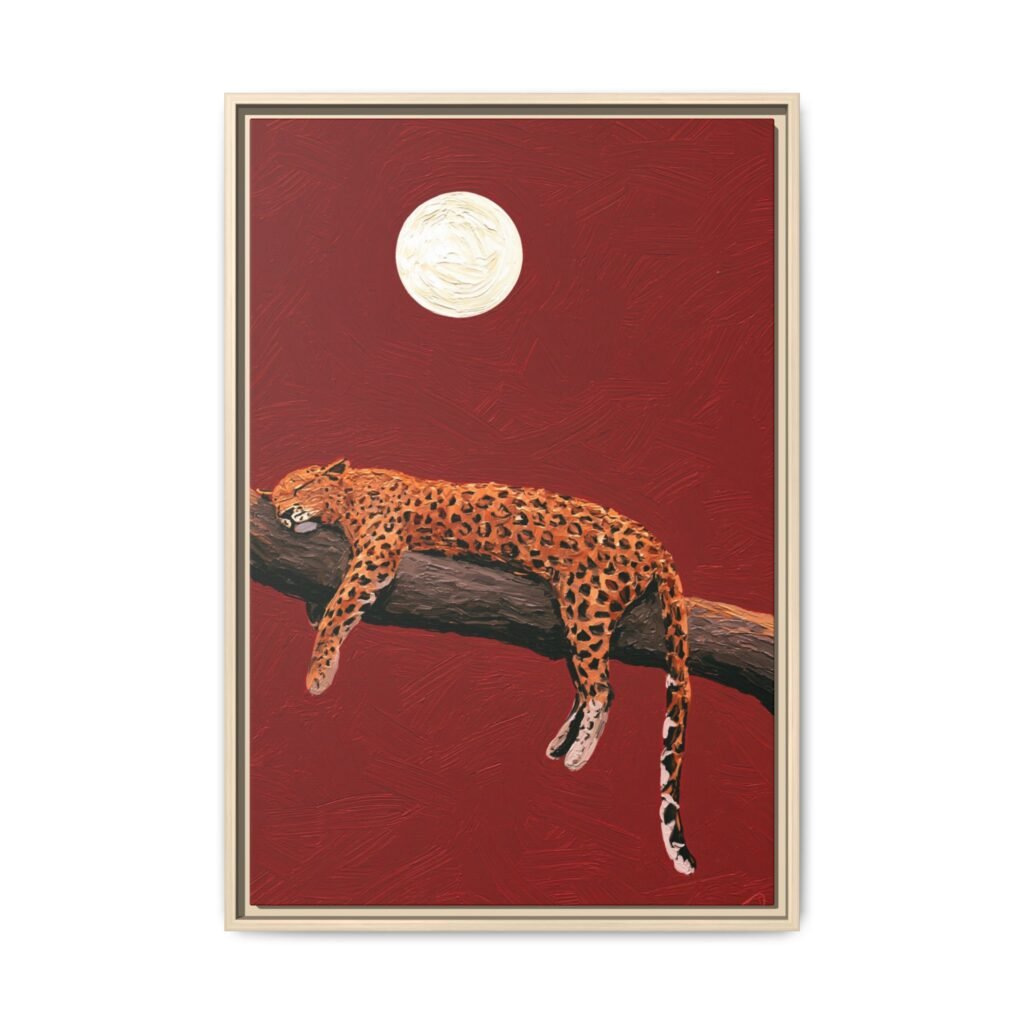 Leopard Moonlight Wall Art — Premium Matte Framed Canvas Wildlife Decor