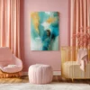 7 (3) Teal Gold Abstract Canvas Wall Art | Luxury Matte Contemporary Artwork for Modern Interiors