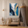 Blue Gold Abstract Canvas Wall Art, Luxury Modern Matte Canvas for Contemporary Interiors