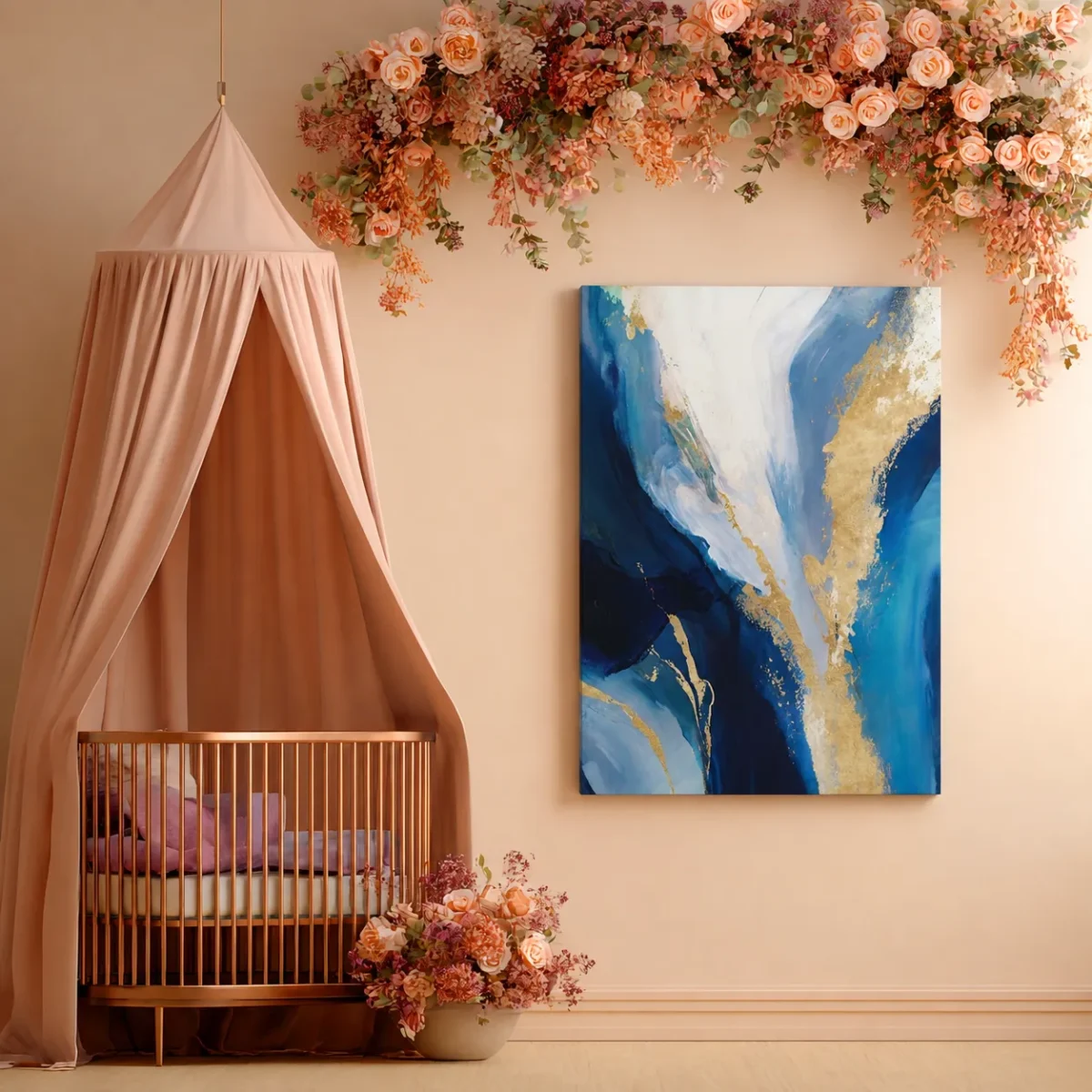 Blue Gold Abstract Canvas Wall Art, Luxury Modern Matte Canvas for Contemporary Interiors