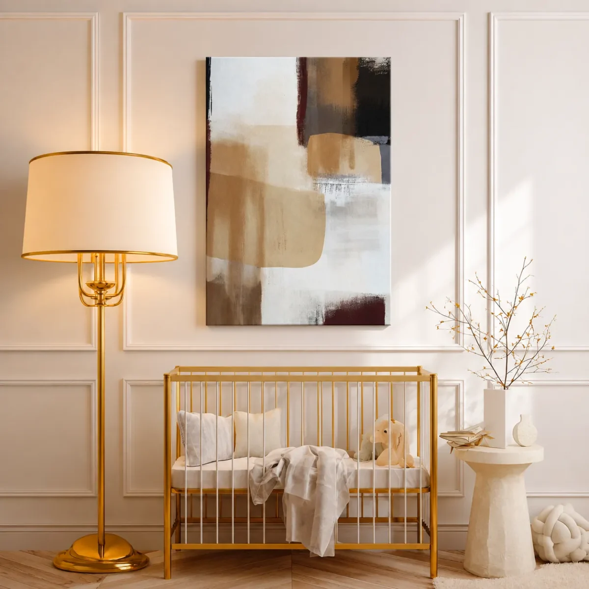 Neutral Abstract Canvas Wall Art, Modern Beige Brown Minimalist Matte Canvas Decor