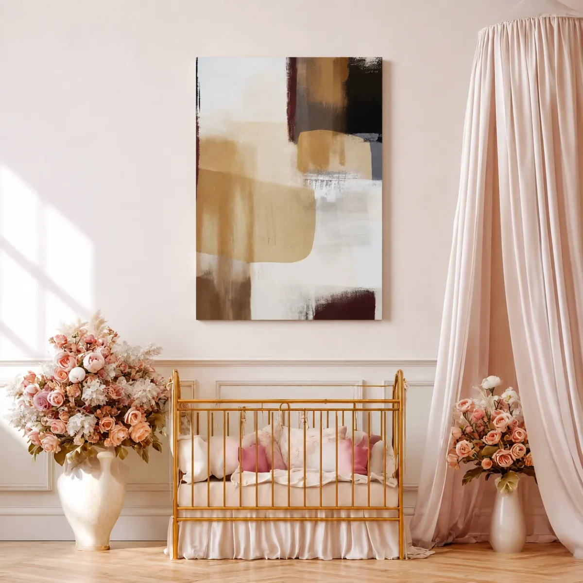 Neutral Abstract Canvas Wall Art, Modern Beige Brown Minimalist Matte Canvas Decor