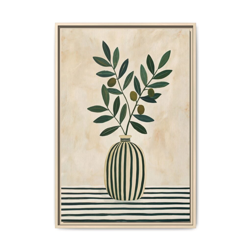 Olive Branch Botanical Wall Art – Premium Matte Framed Canvas for Japandi Interiors