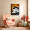 Framed Wolf Canvas Wall Art, Blue-Eyed Wildlife Portrait for Rustic Decor