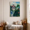 Framed French Countryside Wall Art – Vintage Garden Cottage Landscape Canvas