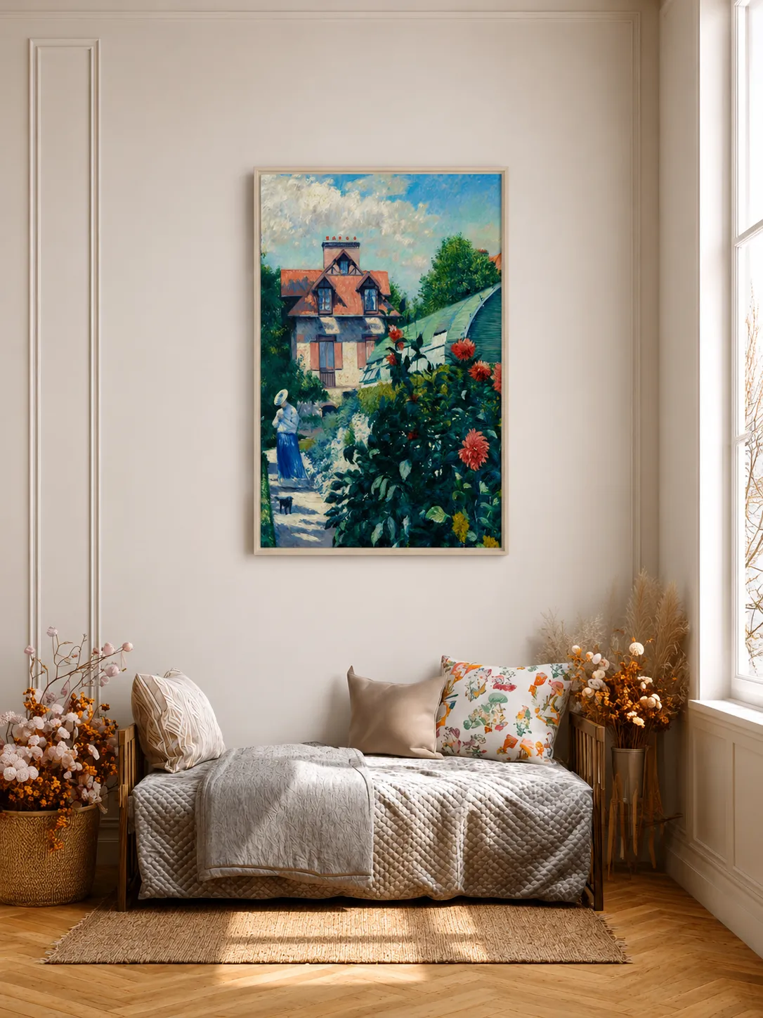 Framed French Countryside Wall Art – Vintage Garden Cottage Landscape Canvas