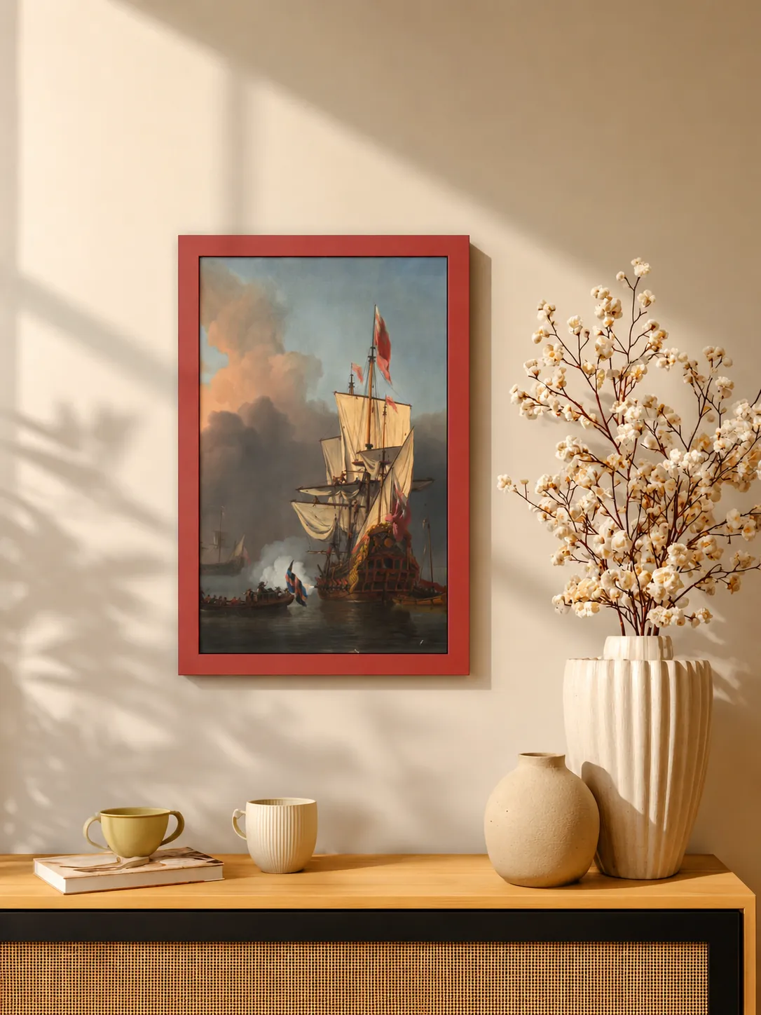 Premium Matte Paper Multi-Color Framed Print, Historic Sailing Ship Wall Art