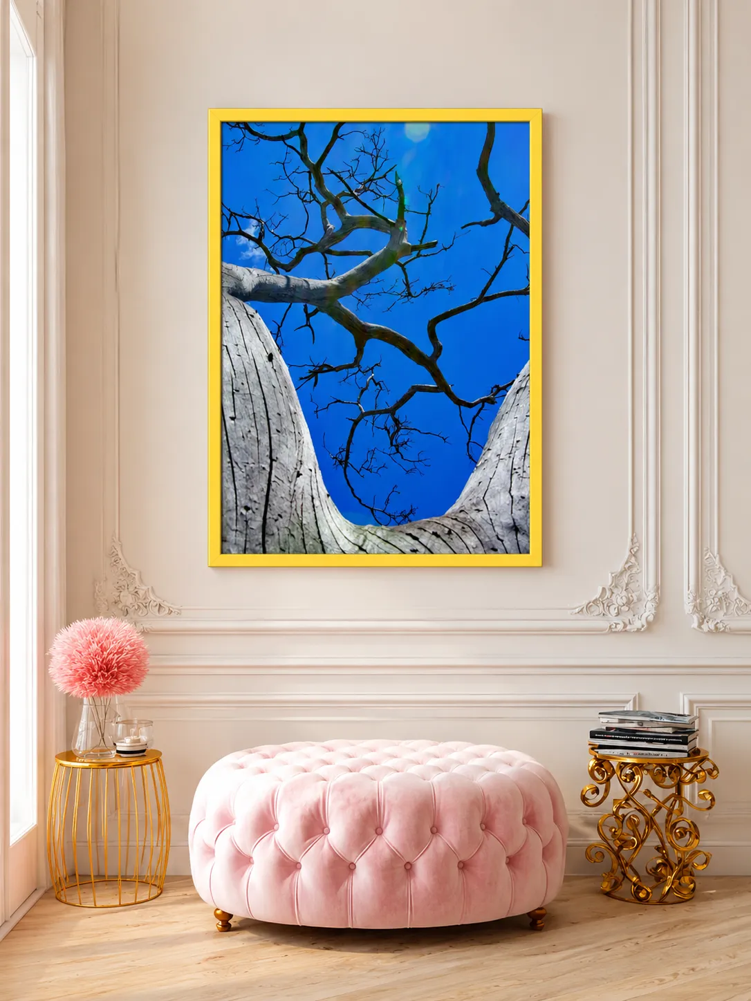 Blue Sky Tree Framed Print, Premium Matte Paper & Multi-Color Frame Nature Decor